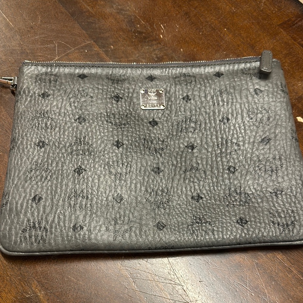 MCM Grey Leather Clutch Bag